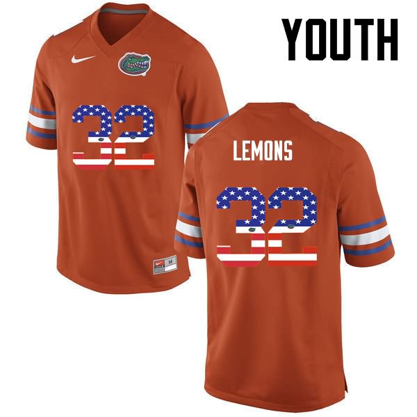 NCAA Florida Gators Adarius Lemons Youth #32 USA Flag Fashion Nike Orange Stitched Authentic College Football Jersey BYJ7664VP